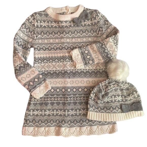 Tahari Baby Fair Isle Sweater Dress & Hat Set Size 24 Months - Picture 1 of 6